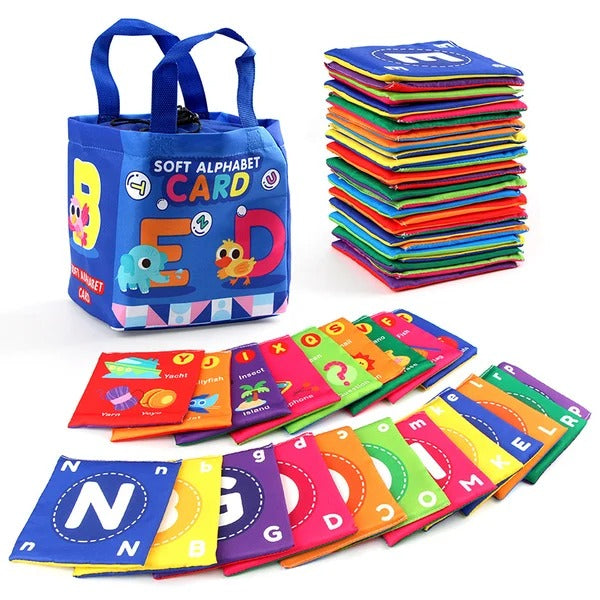 Baby Soft Alphabet Cloth Flashcards with Storage Bag – 26pcs Educational for Early Learning
